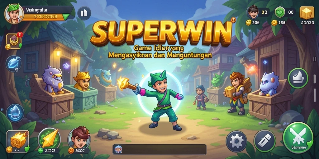 Screenshot gameplay <strong>SUPERWIN</strong> menampilkan aksi seru dan berbagai karakter.