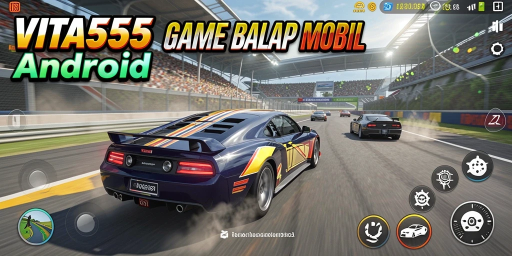Screenshot menunjukkan aksi balapan mendebarkan dalam VITA555.